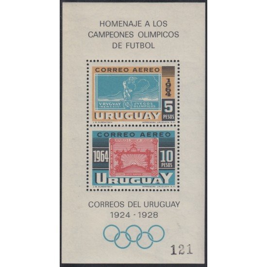Uruguay HB 12 1965 Juegos Olímpicos de Tokio Uruguay Campeón de Fútbol MNH Uruguay HB 12 1965 Juegos Olímpicos de Tokio Uruguay Campeón de Fútbol MNH