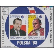 Uruguay HB 42 1993 Exposición Filatélica Lech Walesa S.S Juan Pablo II MNH