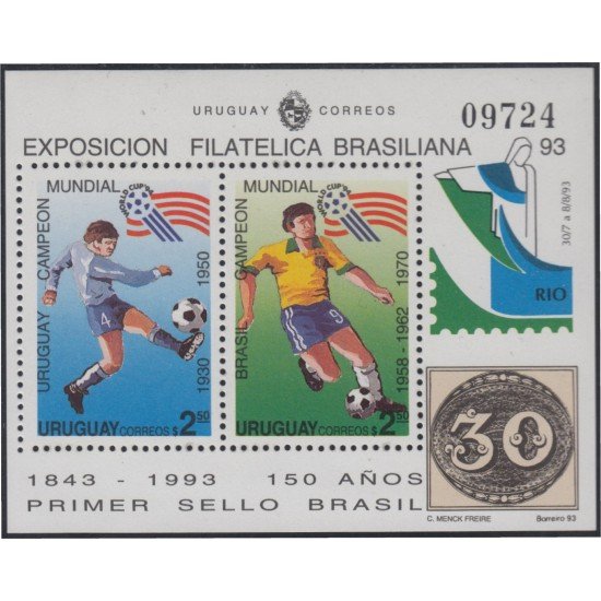 Uruguay HB 43 1993 Copa del mundo de Fútbol 1994 MNH Uruguay HB 43 1993 Copa del mundo de Fútbol 1994 MNH