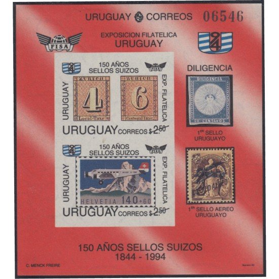 Uruguay HB 46 1993 150º Aniversario de los primeros timbres suizos MNH Uruguay HB 46 1993 150º Aniversario de los primeros timbres suizos MNH