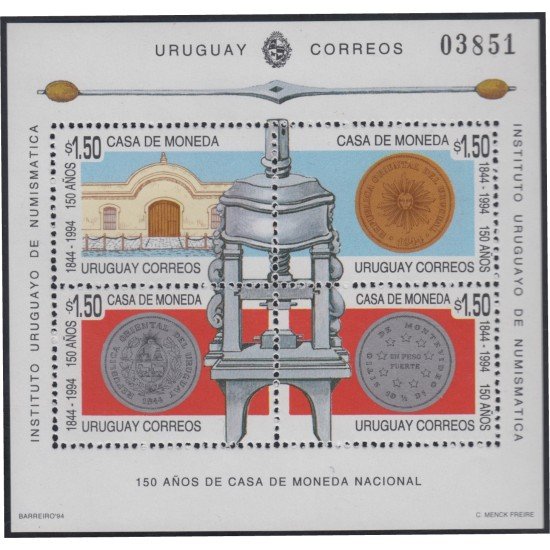 Uruguay HB 50 1994 150 Aniversario de la Casa de la Moneda MNH Uruguay HB 50 1994 150 Aniversario de la Casa de la Moneda MNH