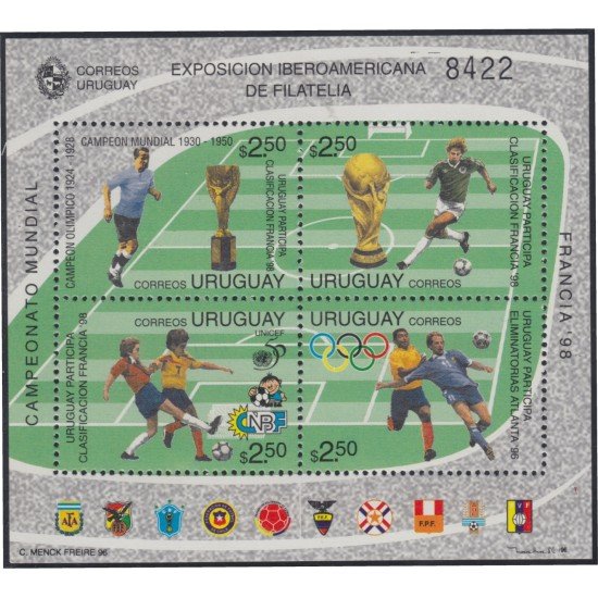 Uruguay HB 56 1996 France 98 Campeonato mundial de fútbol MNH Uruguay HB 56 1996 France 98 Campeonato mundial de fútbol MNH
