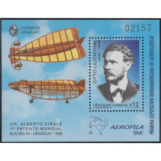Uruguay HB 58 1996 1º Exp. Fil. Ibero-Americana de Aerofilatelia Otto Lilienthal MNH Uruguay HB 58 1996 1º Exp. Fil. Ibero-Americana de Aerofilatelia Otto Lilienthal MNH