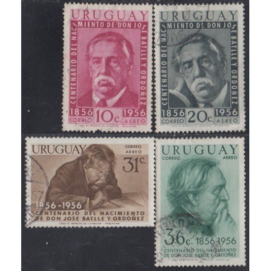 Uruguay A- 153/156 1956 Centenario del nacimiento de Don José Batlle y Ordoñez Usado Uruguay A- 153/156 1956 Centenario del nacimiento de Don José Batlle y Ordoñez Usado