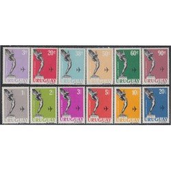Uruguay A- 194/205 1960/61 Serie Antigua Diosa y avión en negro MNH