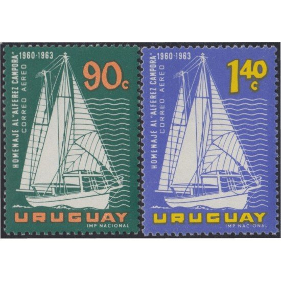 Uruguay A- 246/47 1963 Homenaje al Alferez Campora Velero MNH Uruguay A- 246/47 1963 Homenaje al Alferez Campora Velero MNH