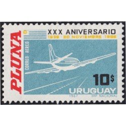 Uruguay A- 315 1967 30º Aniversario de servicios aéreos PLUNA Avión MNH
