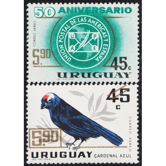 Uruguay A- 316/17 1967 Timbres de 1962/63 50 Años de la Unión Postal de América Cardenal Azul Pájaro Bird MNH Uruguay A- 316/17 1967 Timbres de 1962/63 50 Años de la Unión Postal de América Cardenal Azul Pájaro Bird MNH