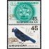 Uruguay A- 316/17 1967 Timbres de 1962/63 50 Años de la Unión Postal de América Cardenal Azul Pájaro Bird MNH