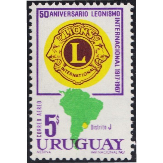 Uruguay A- 334 1968 50 Años de Lions International MNH Uruguay A- 334 1968 50 Años de Lions International MNH