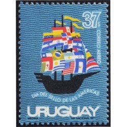 Uruguay A- 383 1972 Día del timbre Caravela y Banderas boat y Flags MNH