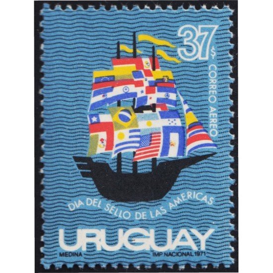 Uruguay A- 383 1972 Día del timbre Caravela y Banderas boat y Flags MNH Uruguay A- 383 1972 Día del timbre Caravela y Banderas boat y Flags MNH