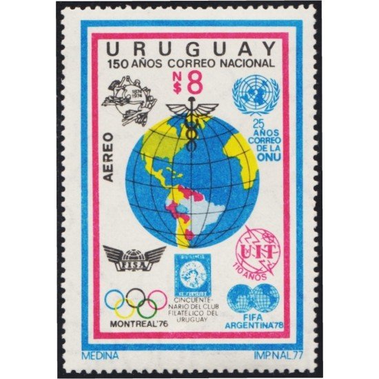 Uruguay A- 408 1977 150 Años de Correo Nacional MNH Uruguay A- 408 1977 150 Años de Correo Nacional MNH