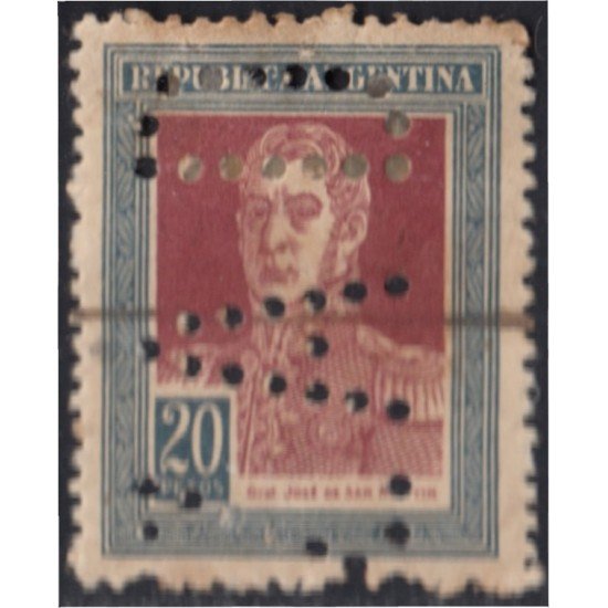 Argentina 291 1923 General José de San Martín Taladro Usado Argentina 291 1923 General José de San Martín Taladro Usado