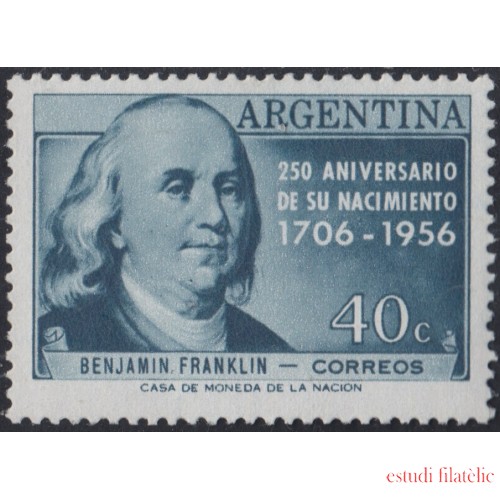Argentina 571 1956 250 Años del Nacimiento  de Benjamin Franklin MNH