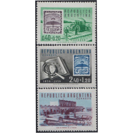 Argentina 582/84 1958 Centenario del sello argentino y Exp. filatélica Int. MNH Argentina 582/84 1958 Centenario del sello argentino y Exp. filatélica Int. MNH