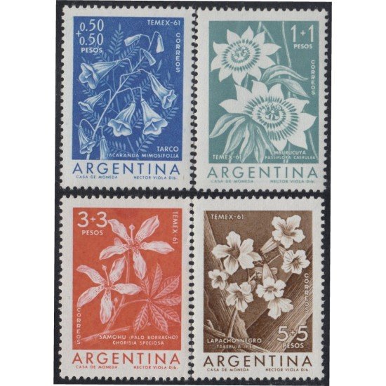 Argentina 629/32 1960 Exposición Filatélica Temex Flores flowers MNH Argentina 629/32 1960 Exposición Filatélica Temex Flores flowers MNH