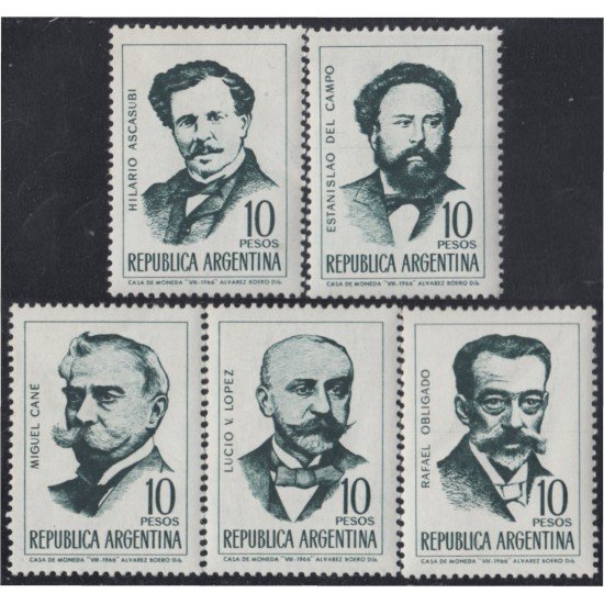 Argentina 763/67 1966 Escritores (II) Ascasubi Cané Rafael Obligado MNH Argentina 763/67 1966 Escritores (II) Ascasubi Cané Rafael Obligado MNH