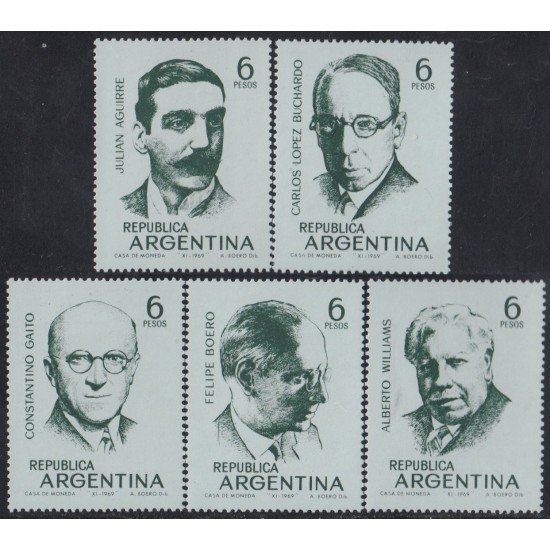 Argentina 852/56 1969 Músicos Argentinos. Filigrana G MNH Argentina 852/56 1969 Músicos Argentinos. Filigrana G MNH