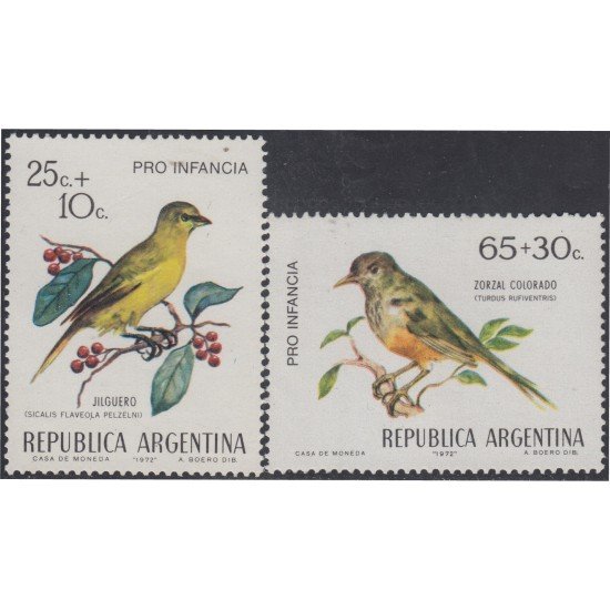 Argentina 917/918 1972 Sobrecarga Pro Infancia Pájaros Birds MNH Argentina 917/918 1972 Sobrecarga Pro Infancia Pájaros Birds MNH