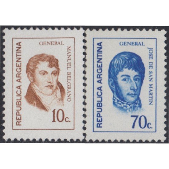 Argentina 948/949 1973 Serie Corriente. Gral Belgrano y José de San Martín MNH Argentina 948/949 1973 Serie Corriente. Gral Belgrano y José de San Martín MNH
