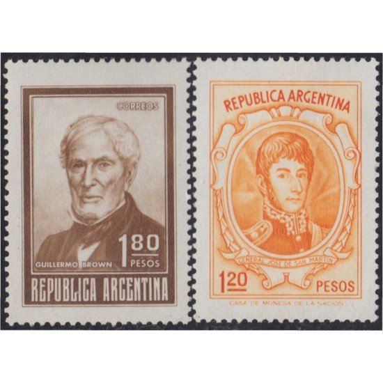 Argentina 953/54 1973 Serie Antigua Gral J. de San Martín y Guillermo Brown MNH Argentina 953/54 1973 Serie Antigua Gral J. de San Martín y Guillermo Brown MNH