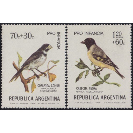 Argentina 968/69 1974 Sobrecarga Pro Infancia Pájaros Birds MNH Argentina 968/69 1974 Sobrecarga Pro Infancia Pájaros Birds MNH