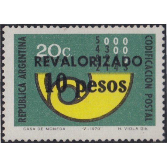 Argentina 1028 1975 Código Postal. Sin Filigrana. Sobrecargado MNH Argentina 1028 1975 Código Postal. Sin Filigrana. Sobrecargado MNH