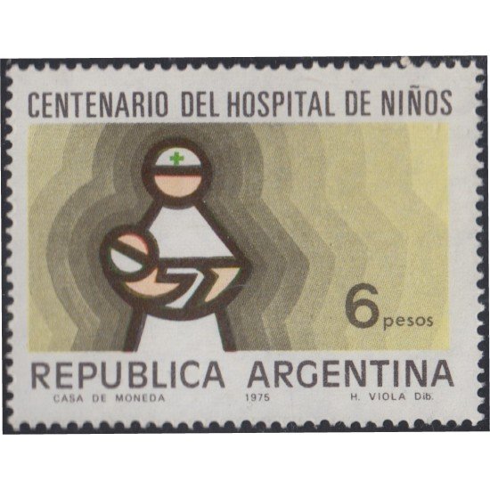 Argentina 1033 1975 Centenario del Hospital de Niños Filigrana G Mate. MNH Argentina 1033 1975 Centenario del Hospital de Niños Filigrana G Mate. MNH