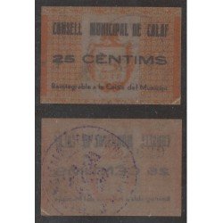 Billete local 1937 Ajuntament de Calaf 25 Cts. Billete local 1937 Ajuntament de Calaf 25 Cts.