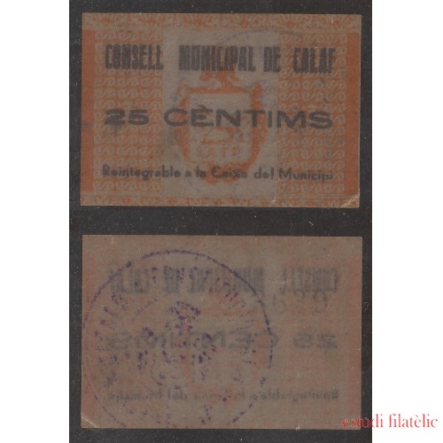 Billete local 1937 Ajuntament de Calaf  25 Cts. 