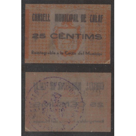 Billete local 1937 Ajuntament de Calaf 25 Cts. Billete local 1937 Ajuntament de Calaf 25 Cts.