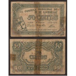Billete local 1937 Ajuntament de Pi de Llobregat 50 Cts. Billete local 1937 Ajuntament de Pi de Llobregat 50 Cts.