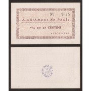 Billete local 1937 Ajuntament de Paüls  25 Cts. 