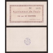 Billete local 1937 Ajuntament de Paüls  25 Cts. 