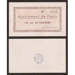 Billete local 1937 Ajuntament de Paüls 25 Cts. Billete local 1937 Ajuntament de Paüls 25 Cts.