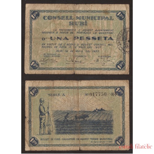 Billete local 1937 Ajuntament de Rubí 1 Peseta