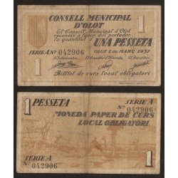 Billete local 1937 Ajuntament de Olot 1 Peseta Billete local 1937 Ajuntament de Olot 1 Peseta