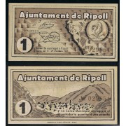 Billetes local 1937 Ajuntament de Ripoll  1 Peseta