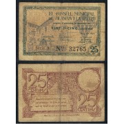 Billete Local 1937 Ajuntament de Vilanova i La Geltrú  25 Cts.