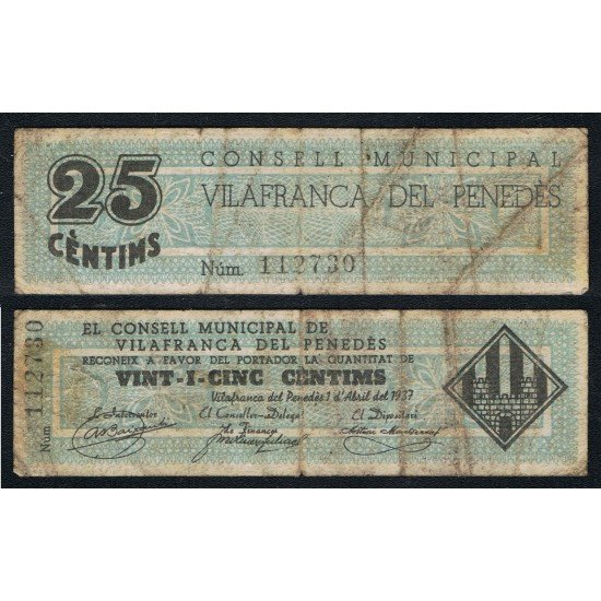 illete local 1937 Ajuntament de Vilafranca del Penedès 25 Cts. illete local 1937 Ajuntament de Vilafranca del Penedès 25 Cts.