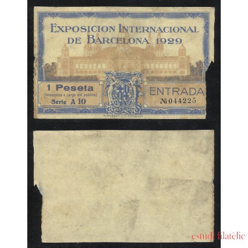 Entrada Exposición Internacional de Barcelona 1929 1 Peseta