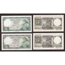 España Billete 5 Pesetas 22 julio 1954 Pareja Sin Serie SC España Billete 5 Pesetas 22 julio 1954 Pareja Sin Serie SC