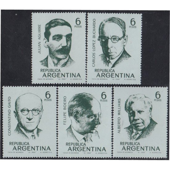 Argentina 852/56 1969 Músicos Argentinos. Filigrana G MH