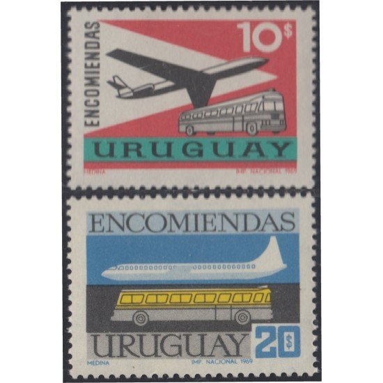 Uruguay servicio postal 98/99 1969 Encomiendas Avión y autobús MNH Uruguay servicio postal 98/99 1969 Encomiendas Avión y autobús MNH
