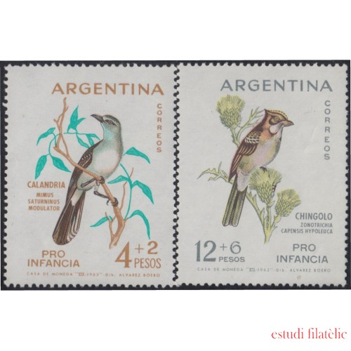 Argentina 663/664 1962 pájaros bird fauna Sobretasa Pro-infancia MH
