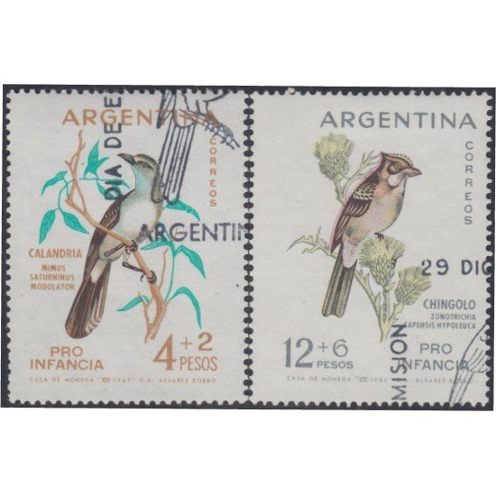 Argentina 663/64 1962 pájaros bird fauna Sobretasa Pro-infancia usados Argentina 663/64 1962 pájaros bird fauna Sobretasa Pro-infancia usados