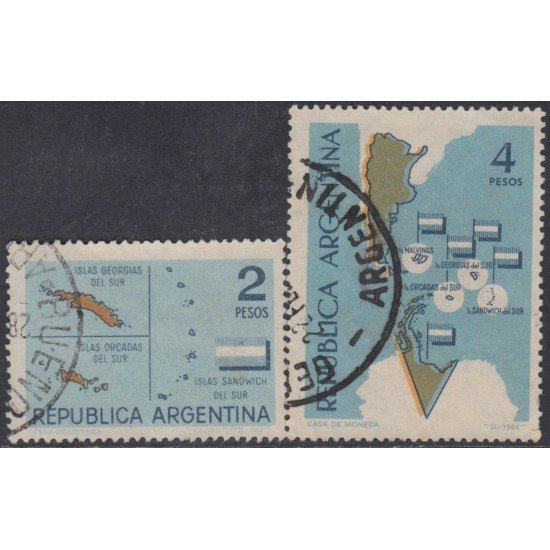 Argentina 682/83 1964 Mapa de Islas y Territorio Antártico de Argentina usados Argentina 682/83 1964 Mapa de Islas y Territorio Antártico de Argentina usados