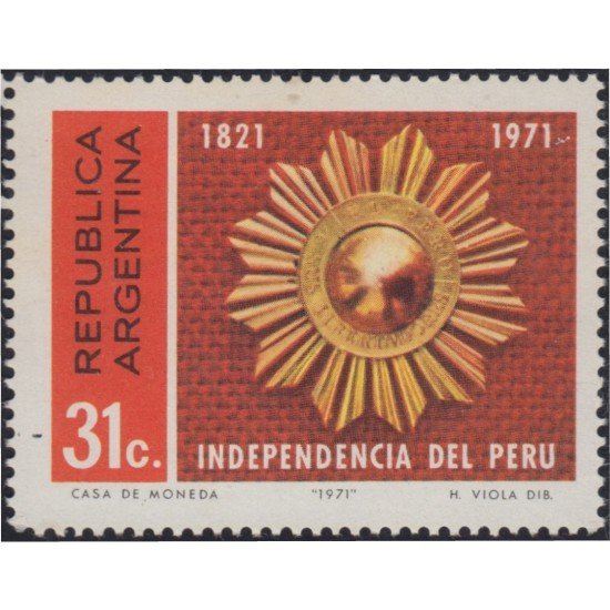 Argentina 901 1971 150 Años de la independencia del Perú MH Argentina 901 1971 150 Años de la independencia del Perú MH