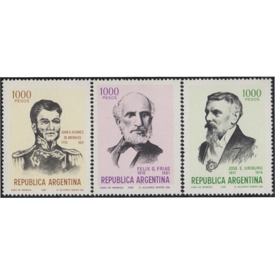 Argentina 1255/57 1981 Juan Arenales Félix Frías José Uriburu MNH Argentina 1255/57 1981 Juan Arenales Félix Frías José Uriburu MNH